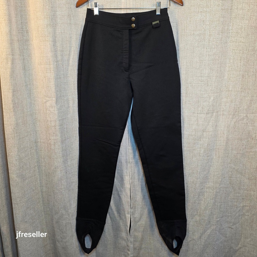 Vintage Edelweiss Schoeller Wool Blend Stirrup Ski Pants Black Womens 10 USA 80s